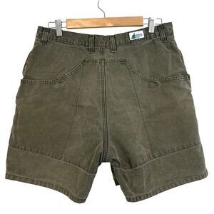 Vintage 90's MEC Shorts Green Sturdy Cotton Pleated Hiking Shorts Womens 16